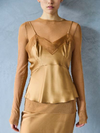 Silk Tulle Long Sleeve Tee Chestnut