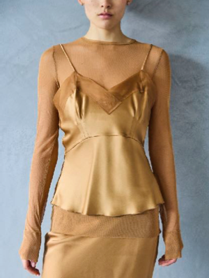 Silk Tulle Long Sleeve Tee Chestnut