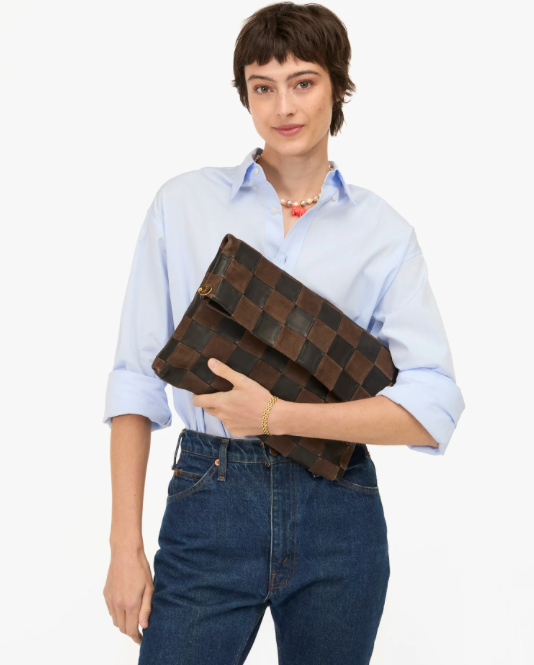 Carryall Clutch with Tabs Black/Chocolate - Nappa & Suede Oversized Checker