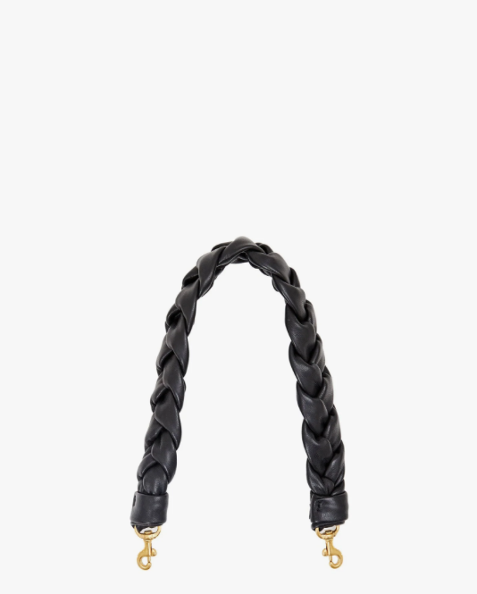 Braided Leather Shoulder Strap Black Italian Nappa