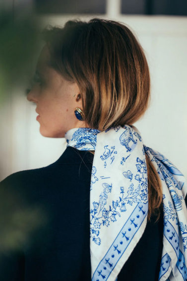 Toile de Jouy Bandana Navy Silk