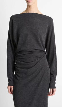  Vince Merino Wool Draped Slash Neck Top Dark Heather Grey found at Patricia in Southern Pines, NC