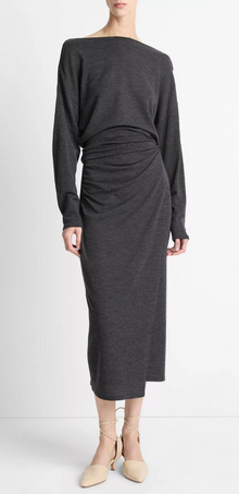  Vince Waist Draped Merino Wool Midi Skirt Dark Heather Grey found at Patricia in Southern Pines, NC