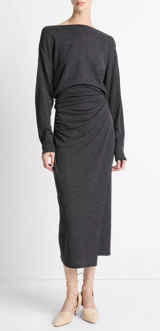 Vince Waist Draped Merino Wool Midi Skirt Dark Heather Grey found at Patricia in Southern Pines, NC