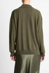 Wide Placket Long Sleeve Cashmere Silk Polo Sweater Herba