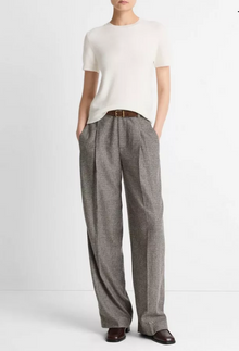  High Rise Wool Blend Houndstooth Trouser Cacao