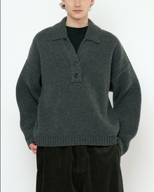  Chunky Collared Recycled Wool Pullover Gray