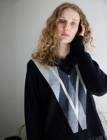  LOVE Binetti Black cashmere v-neck Winston sweater geometric detailing found at Patricia in Southern Pines, NC