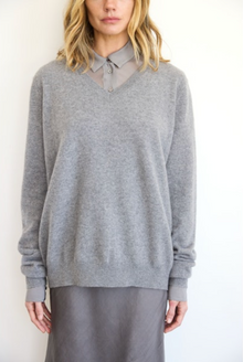 Brazeau Tricot Cashmere V-neck with Big crown  grey found at Patricia in Southern Pines, NC