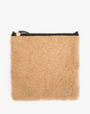 Foldover Clutch in Shearling with Tabs.