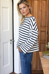 Organic Boxy  Top in Navy Stripe