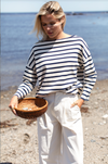 Organic Boxy  Top in Navy Stripe