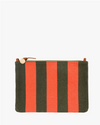 Flat Clutch w/Tabs - Canvas Stripe in Army/Bright Poppy