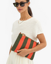 Flat Clutch w/Tabs - Canvas Stripe in Army/Bright Poppy