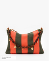 Flat Clutch w/Tabs - Canvas Stripe in Army/Bright Poppy
