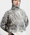 Cropped High Neck Sweater with Mixed Textures Natural Hand Painted