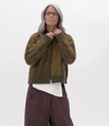 Merino Wool Boxy Pullover with Intarsia Mesh Herb