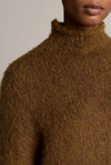 Oversized Brushed Mock Neck Wool and Cotton Sweater Moss Ochre