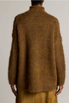 Oversized Brushed Mock Neck Wool and Cotton Sweater Moss Ochre