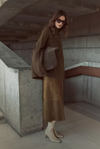 Oversized Brushed Mock Neck Wool and Cotton Sweater Moss Ochre