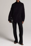 Oversized Brushed Mock Neck Wool and Cotton Sweater Black