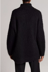 Oversized Brushed Mock Neck Wool and Cotton Sweater Black