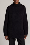 Oversized Brushed Mock Neck Wool and Cotton Sweater Black