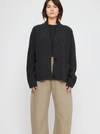 Pocket Ribbed Merino Wool Cardigan Charcoal