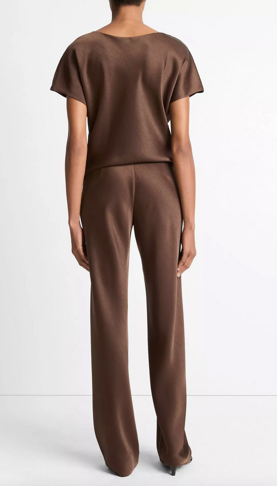High Waist Fluid Satin Bias Pant Espresso