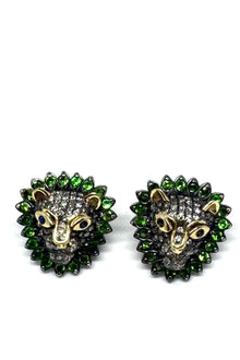  Tsavorite and Diamond Lion Earrings