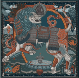 Sabina Savage "The Snow Lion" Wool and Silk Scarf Turquoise