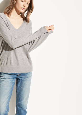 Vince Steel Cashmere Weekend V Neck Sweater
