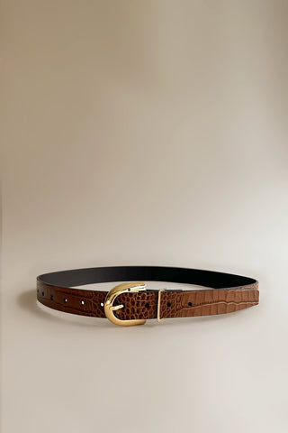 Kallmeyer Wide Leather Belt Chestnut Crocodile