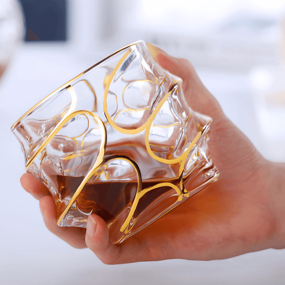 Set of 4 Gold Line Storm Japanese Crystal Whisky Glass