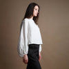 Knotium Puff Sleeve Cropped Black Linen Shirt with Back Ties