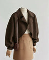 Floral Short Ruffle Cropped Jacket in Brown