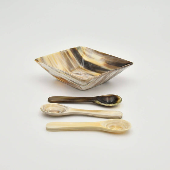 Horn Spice Bowl with Spoon: Brown
