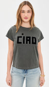 Classic Ciao Tee - Flocked Block in Faded Black