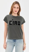Classic Ciao Tee - Flocked Block in Faded Black