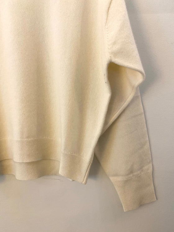Slouchy Creme Cashmere Crew Sweater
