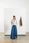 Merino Wool Cardigan with High Neck Zip Closure and Intarsia Mesh Natural