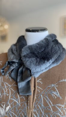  Coal Bunny Fur Collar with Silk Tie