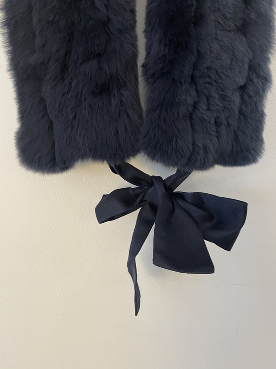 Blue on Blue Fur Collar with Silk Tie