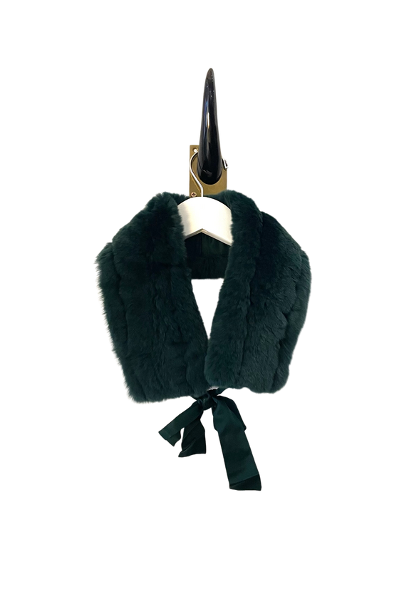 Emerald Fur Collar with Silk Tie