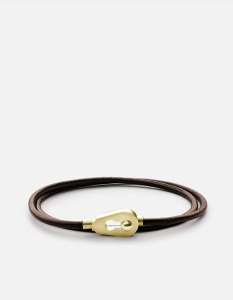 Miansai Brown Centra Leather Wrap Bracelet with Brass Closure