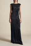 Kallmeyer Black Satin Brocade Circle Back Gown found at Patricia in Southern Pines, NC 