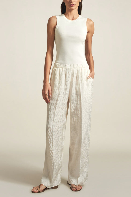 White Crinkle Allongé Trouser