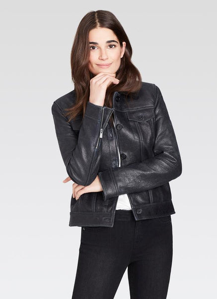 Ecru Black Leather Jean Jacket with Shearling Collar found at Patricia in Southern Pines, NC