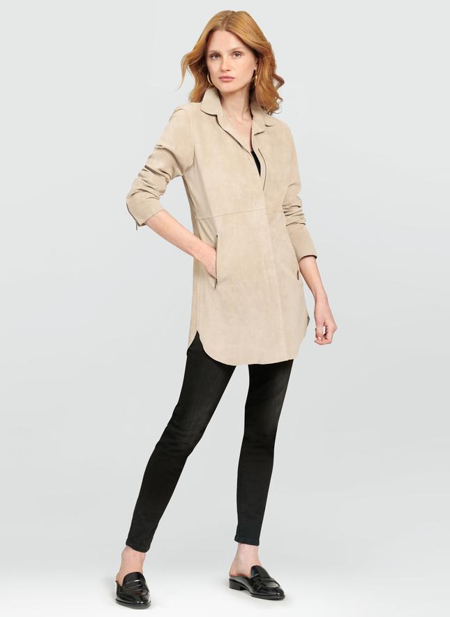 Buttery soft suede shirt jacket by Ecru in light tan found at Patricia in Southern Pines, NC
