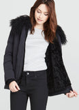 Ecru Black Down Jacket with Mongolian Lamb Collar